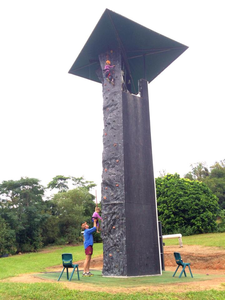 An outdoor climbing tower
