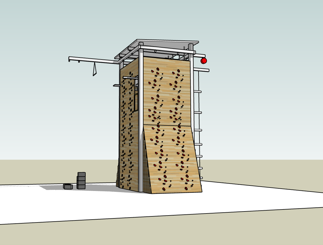 Free standing outdoor rock climbing tower and abseiling platform